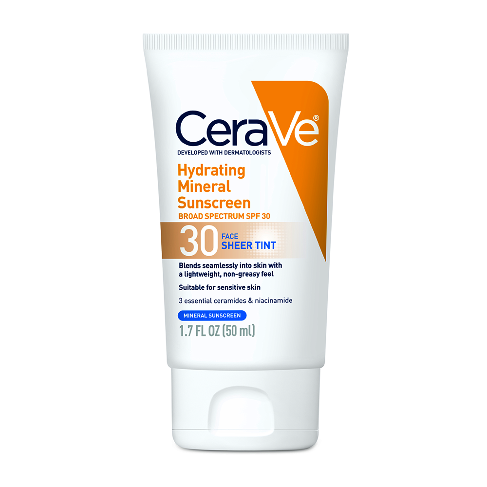 CeraVe Tinted Face Sheer Tint Hydrating Mineral Sunscreen with Zinc Oxide, 1.7 Oz